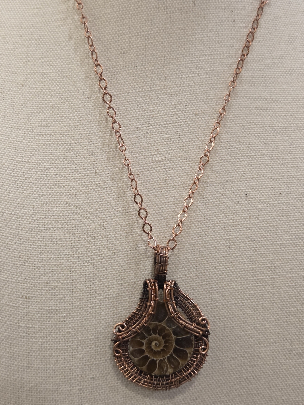 Handcrafted Copper Ammonite Pendant Necklace